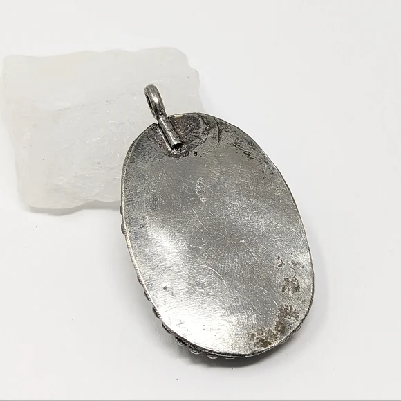 Vintage sterling silver oval handmade artisan handcrafted stone pendant 925 - Picture 7 of 7